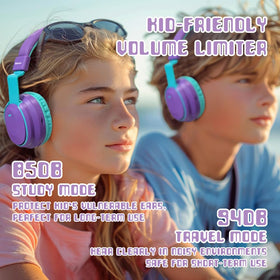 Mokata Kids Headphones purple travel case ready for tidy packing and portability