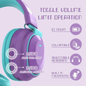 Mokata Kids Headphones purple Type‑C charging for quick power and convenience