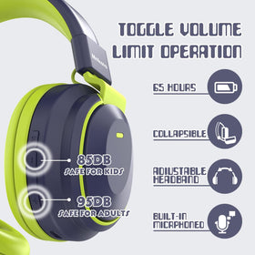 Mokata Kids Headphones wired mode with 3.5mm jack for backup playback