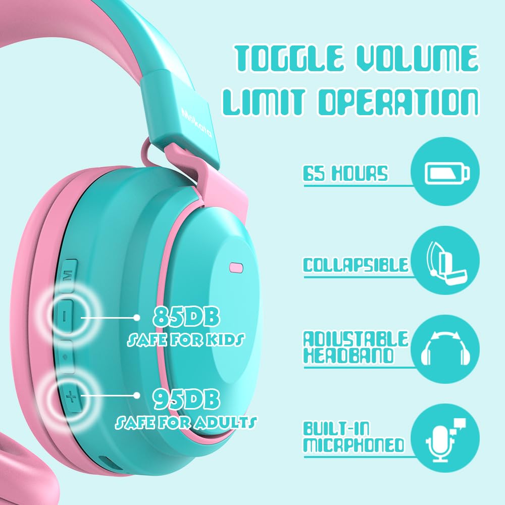 Mokata Kids Headphones wired mode via 3.5 mm jack for devices without power.
