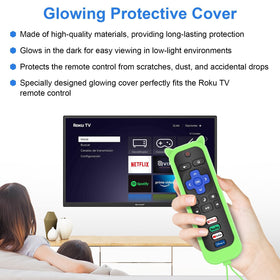 MOKEMAKE glow-in-the-dark cover highlights the Onn Roku remote in dim light.