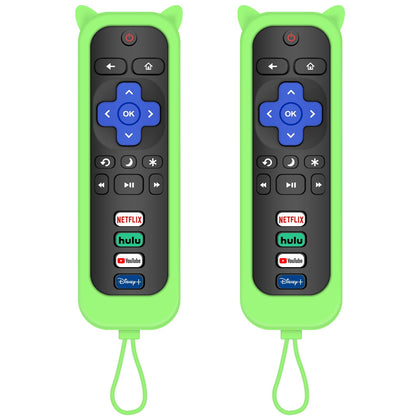 MOKEMAKE Onn Roku remote front view with glow cover for night visibility.