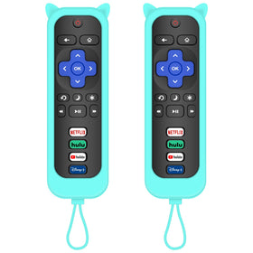 MOKEMAKE blue Roku remote front view with glow cover for easy night visibility.