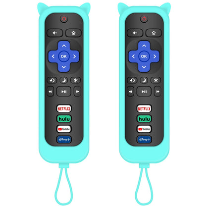 MOKEMAKE blue Roku remote front view with glow cover for easy night visibility.