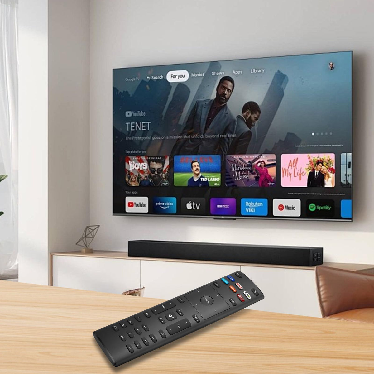 MOKEMAKE Vizio remote back view showing durable ABS and silicone construction