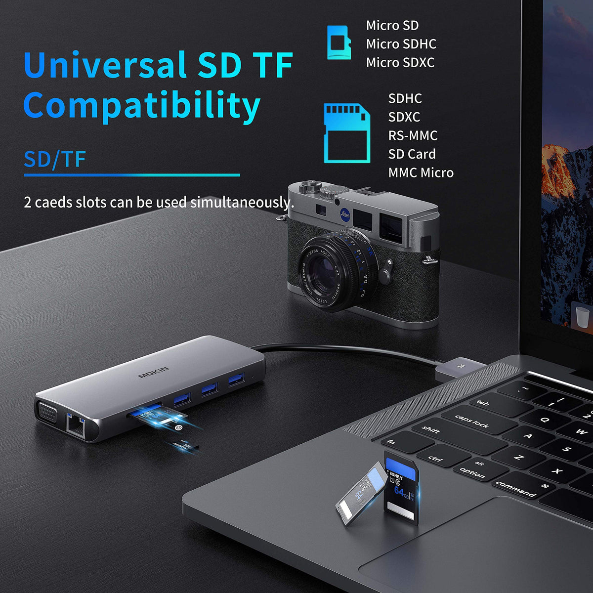 MOKiN 100W USB-C PD charging keeps your laptop powered.