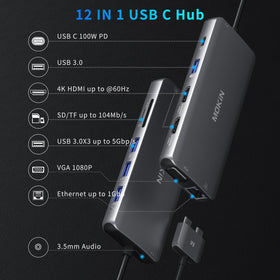 MOKiN 12-in-1 USB-C Hub enables plug-and-play connectivity.