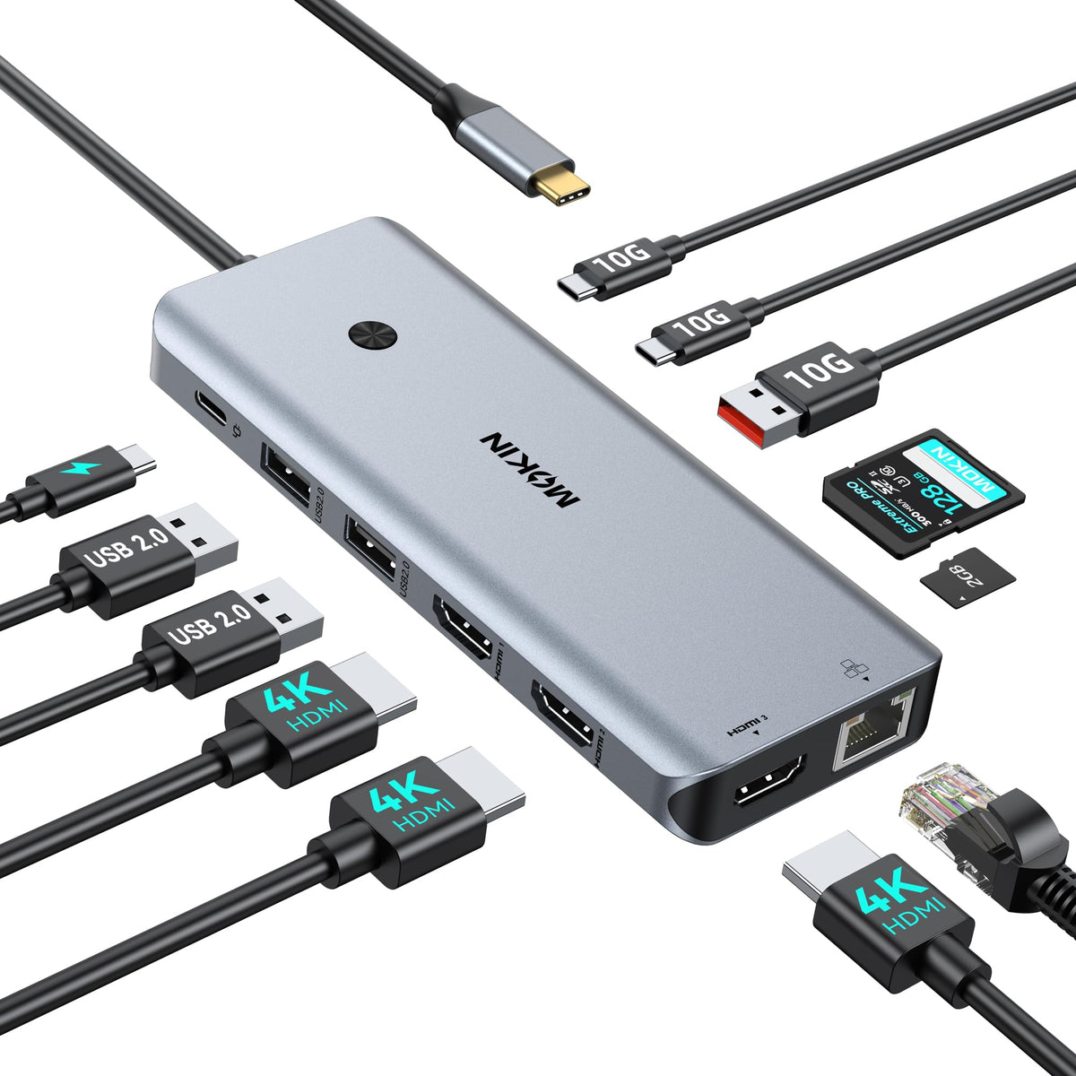 MOKiN 12-in-1 dock front ports for easy cable access during presentations