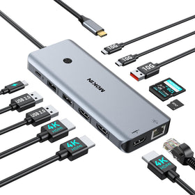 MOKiN 12-in-1 dock front ports for easy cable access during presentations