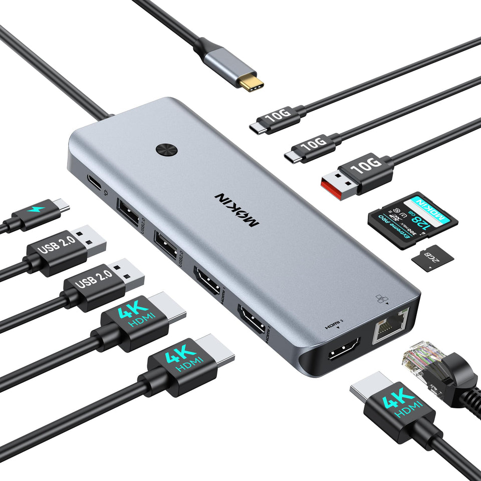 MOKiN 12-in-1 dock front ports for easy cable access during presentations