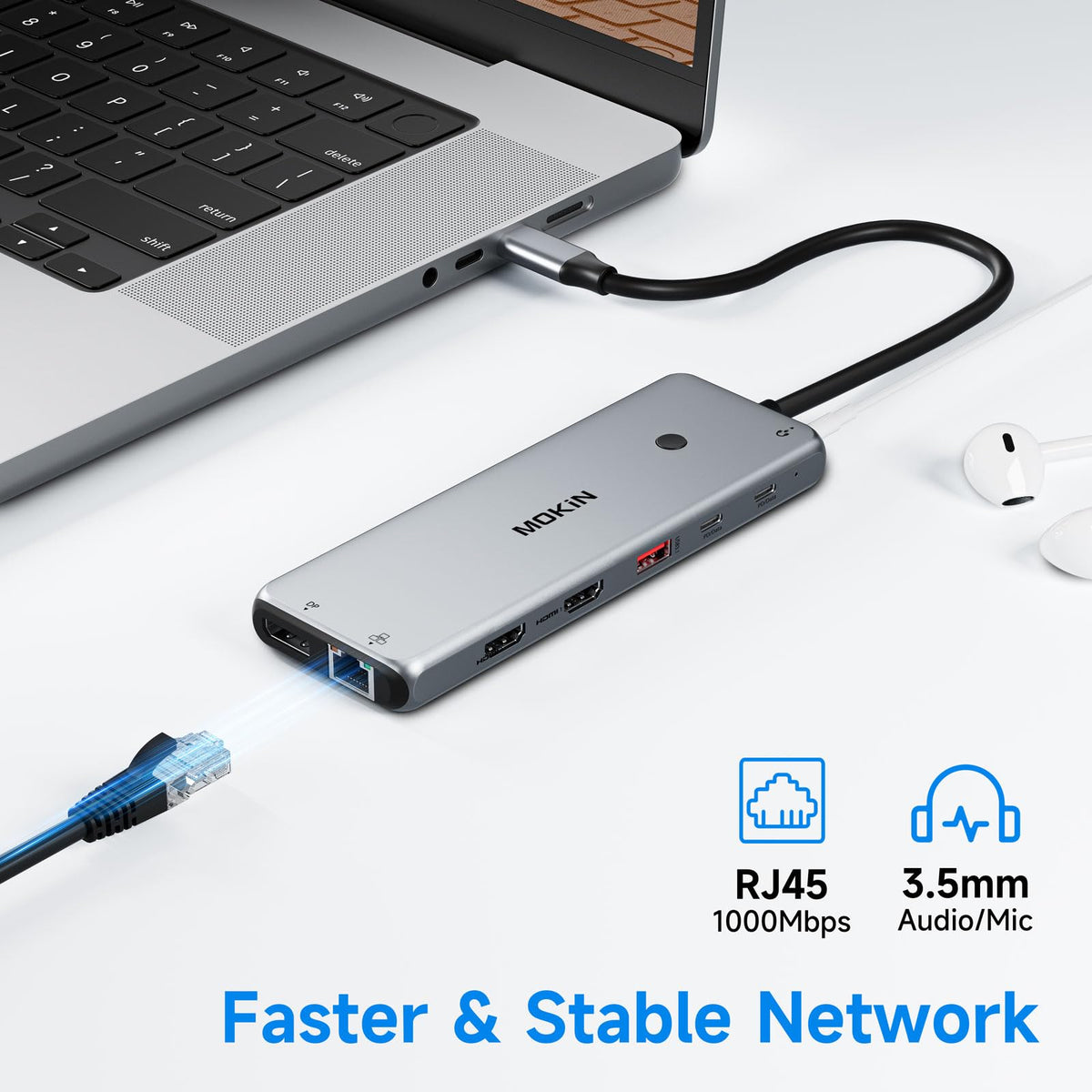 MOKiN 3.5mm audio/mic jack for clear calls and media