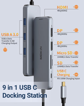 MOKiN hub angled in a desk lifestyle scene illustrating compact portability and tidy setup