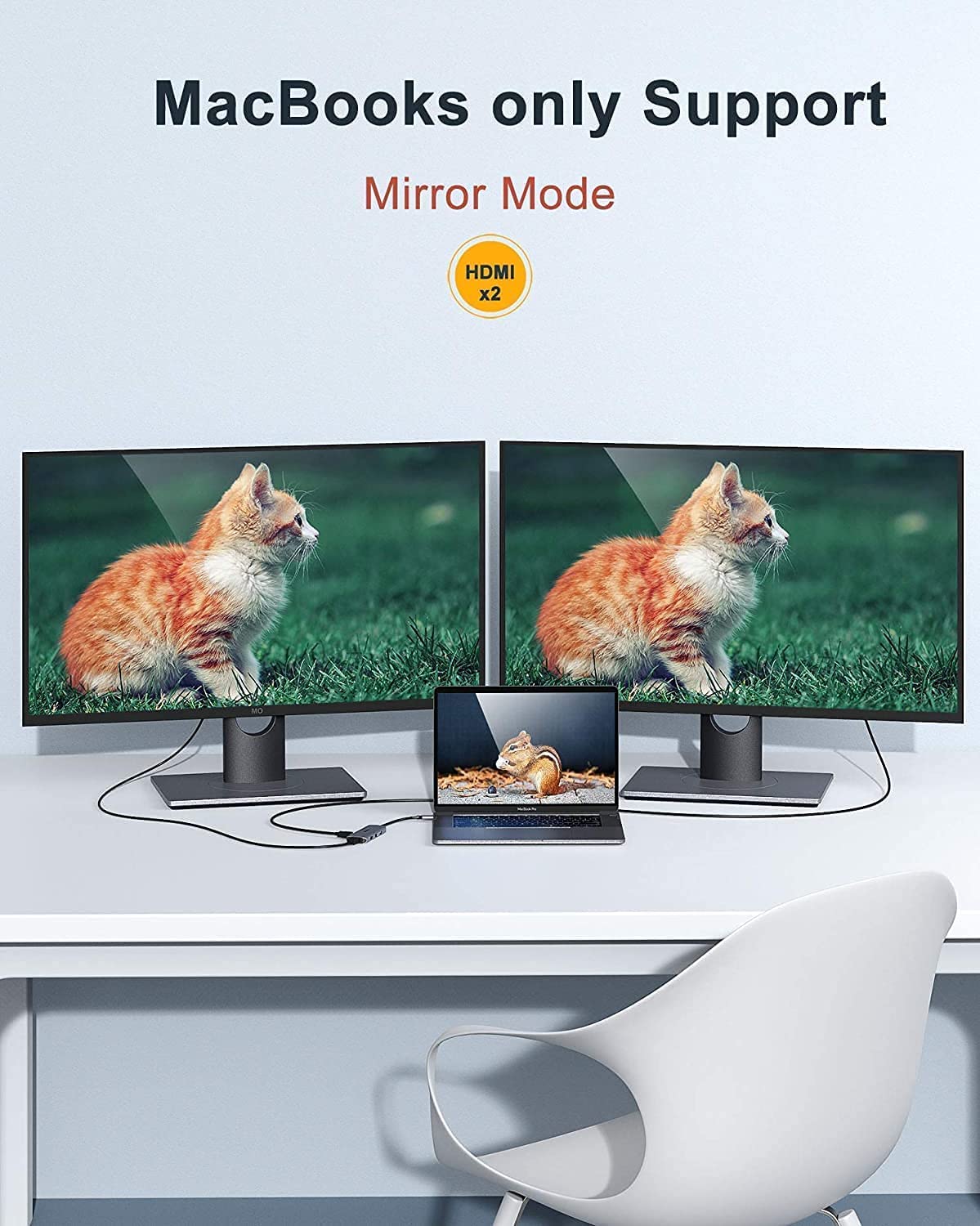 MOKiN connected to laptop setup demonstrating dual monitors and tidy desktop workflow