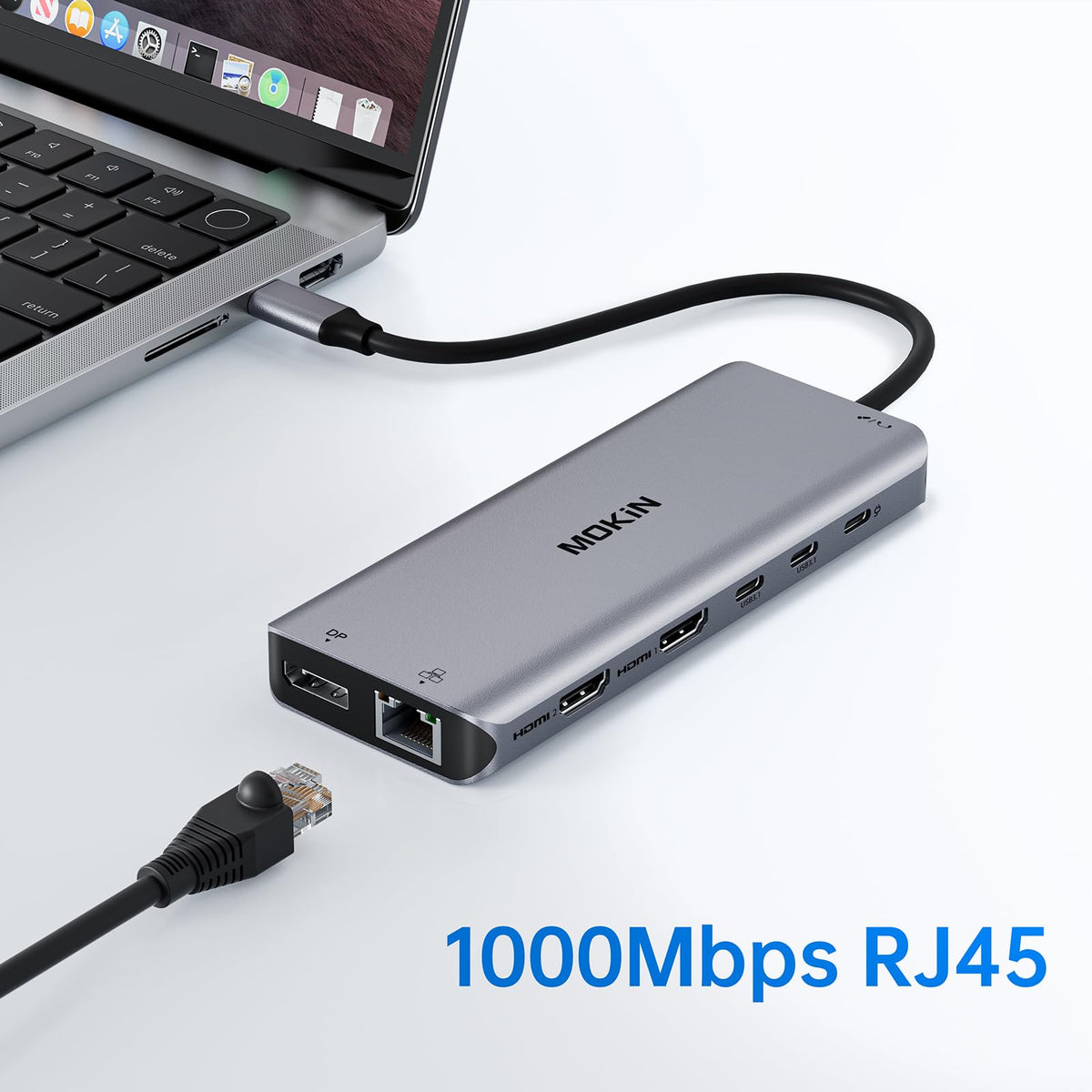 MOKiN audio jack with headset attached for clear voice calls and smooth audio playback
