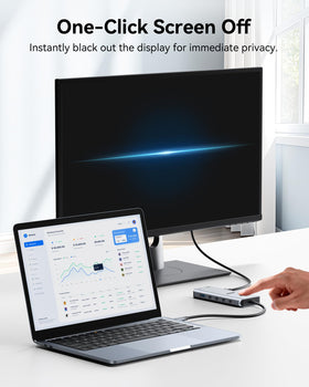 MOKiN docking station with RJ45 connected, ensures stable gigabit network performance
