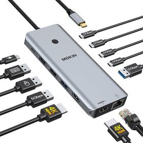 MOKiN dock front panel showing ports and LED, offers quick workspace expansion