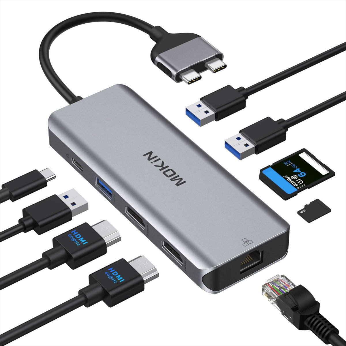 MOKiN dock front view showing all ports and expanded connectivity benefit
