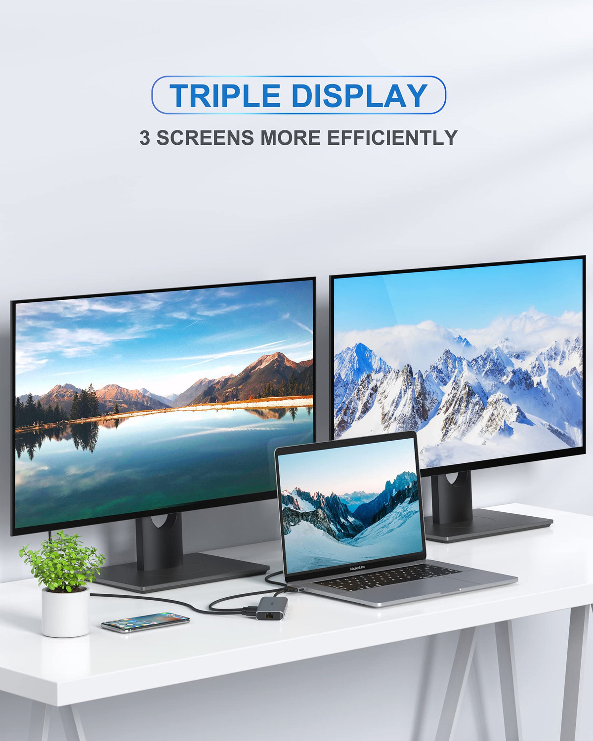 MOKiN dock with dual monitors connected showing increased screen space benefit
