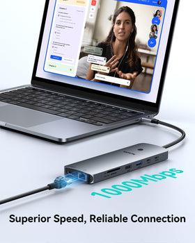 MOKiN powering laptop with PD cable showing 100W charging convenience during work