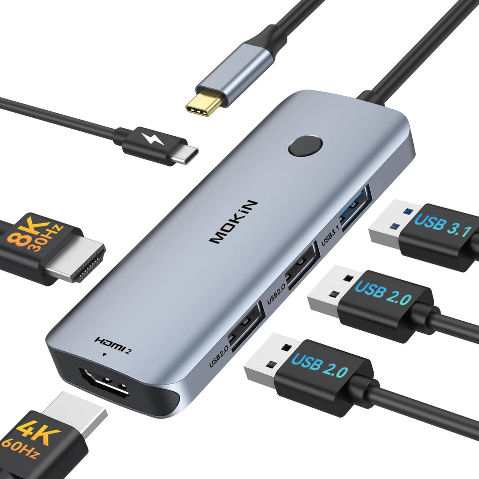 MOKiN front ports showing HDMI and USB for versatile connectivity