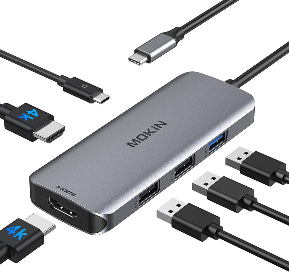 MOKiN docking station front view showing ports and compact form for versatile connectivity