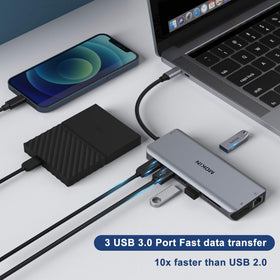 MOKiN gigabit ethernet port with cable plugged in for stable high-speed network access