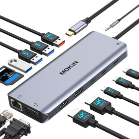 MOKiN front view of docking station showing all ports for desktop convenience