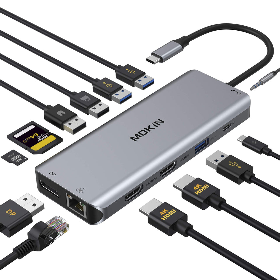 MOKiN front view of docking station showing ports and compact design for versatile connectivity