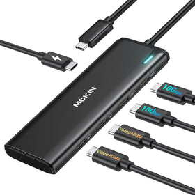 MOKiN hub front view showing ports and solid build, helping compact connectivity