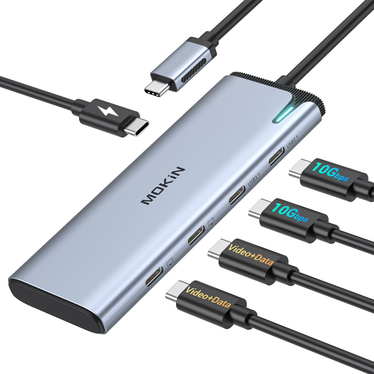 MOKiN hub front view showing ports and compact design benefit portability
