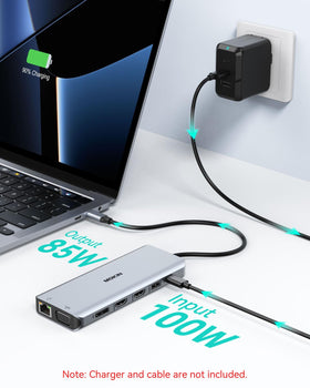 MOKiN dock connected to laptop with four external monitors for multitasking productivity
