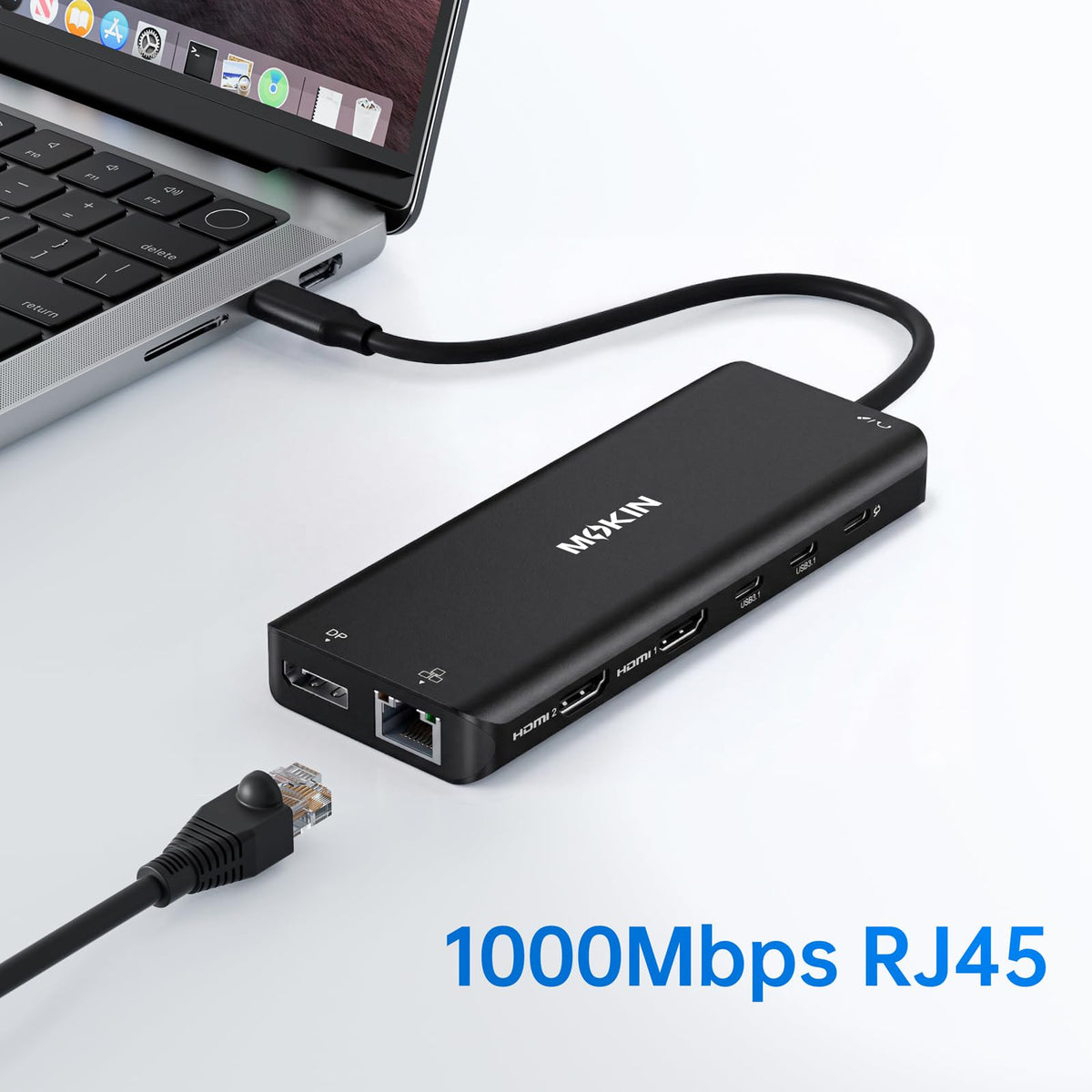 MOKiN in a home office with headset and Ethernet for stable remote meetings