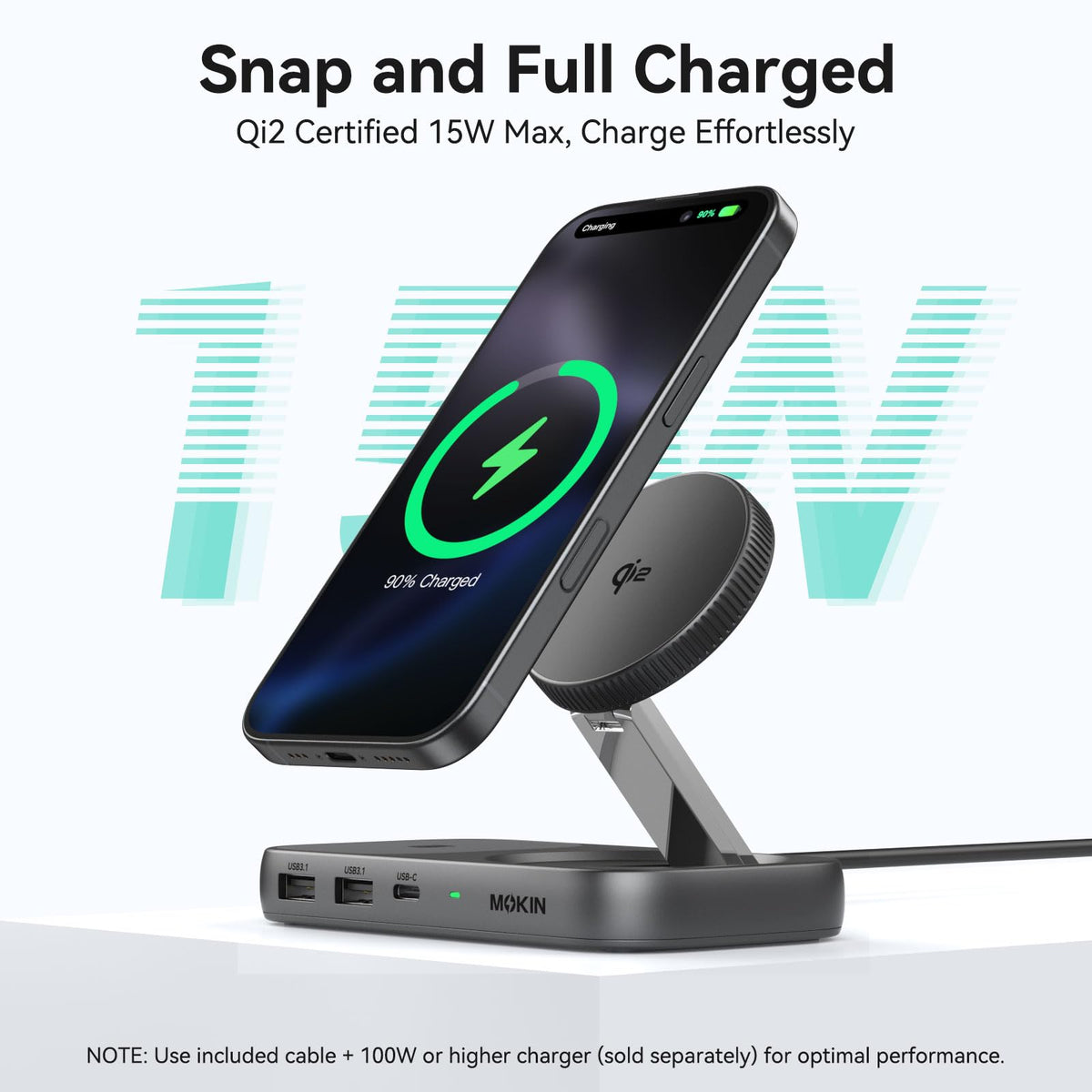 MOKiN 100W PD charging powers a laptop while connected