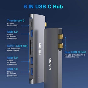 MOKiN USB-C hub with three USB 3.0 ports for fast device connections