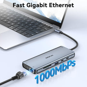 MOKiN USB ports with peripherals attached showing fast data sync and accessory compatibility