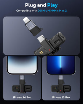 Moko DJI Mic Mini adapter enables easy connection to iPhone for recording.