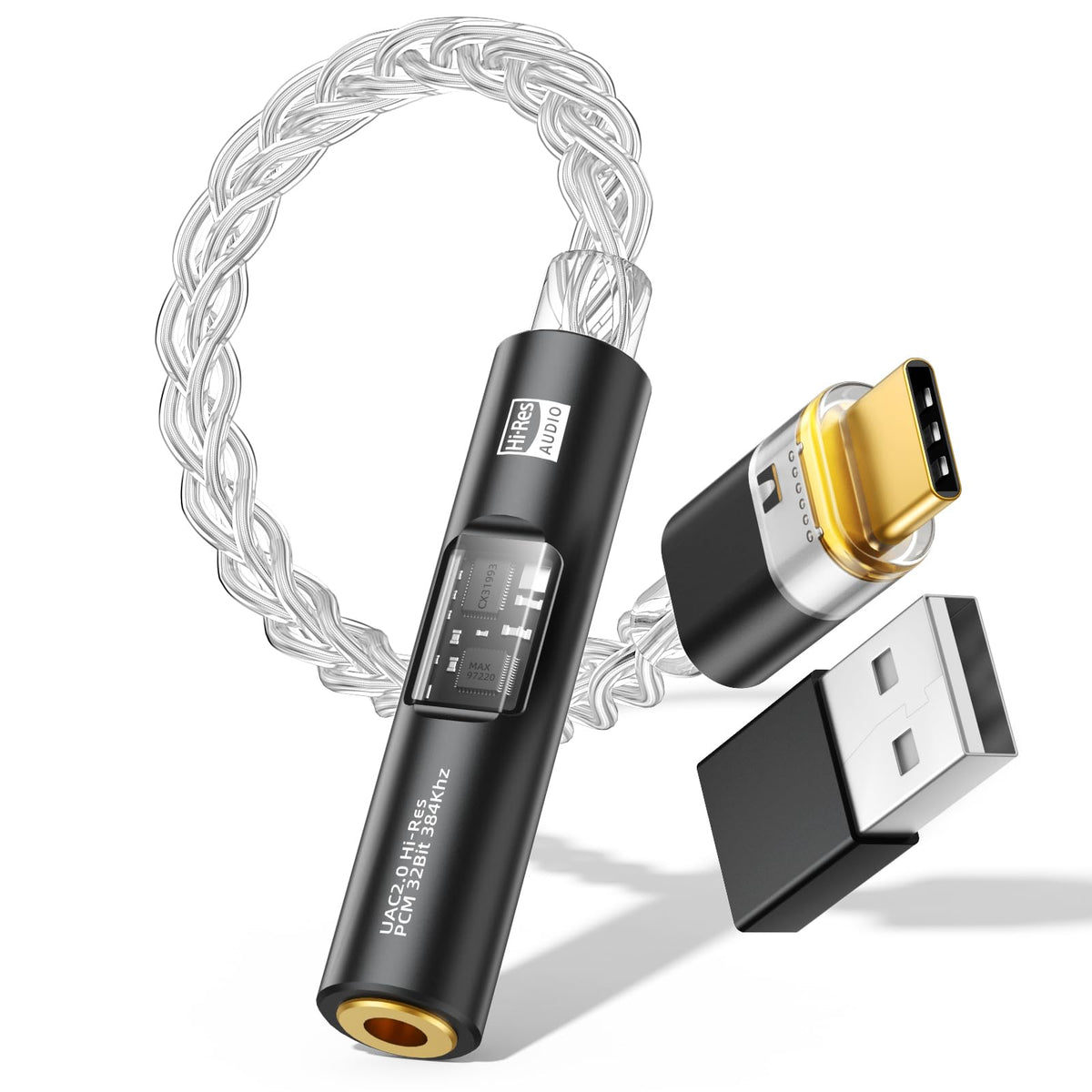 MoKo front view of USB‑C to 3.5mm adapter showing compact design and port