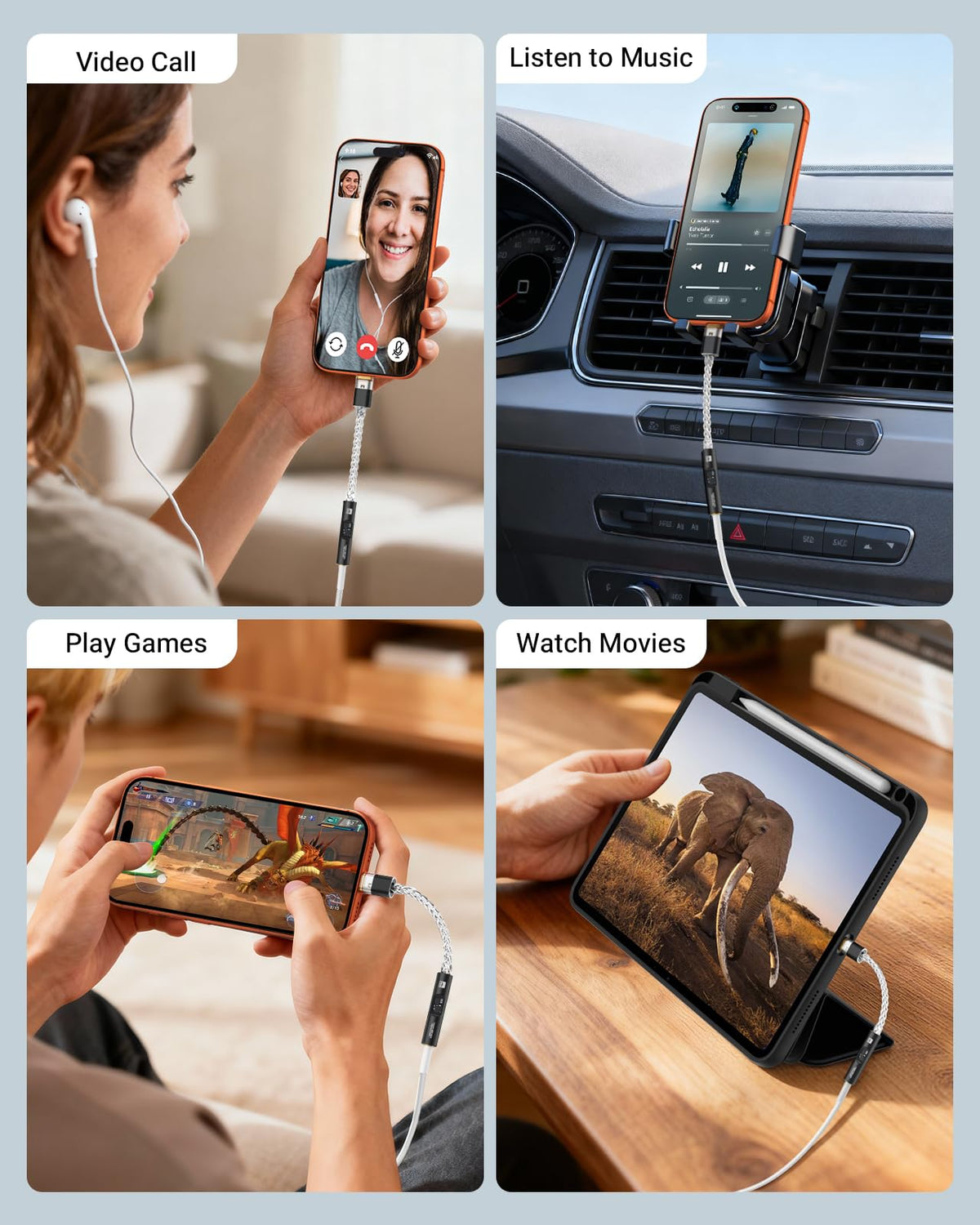 MoKo lifestyle commuter setup with adapter and headphones for travel audio