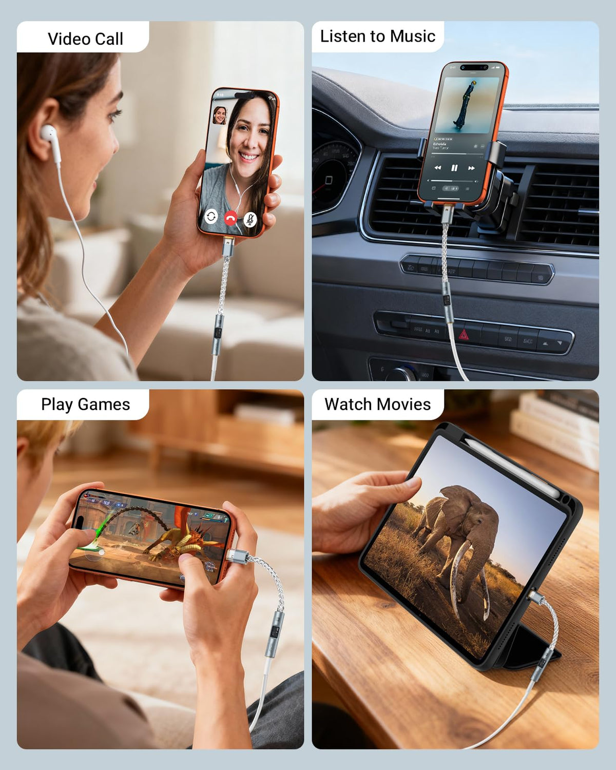 MoKo USB-C to 3.5mm adapter compact gray design for portable audio setup.
