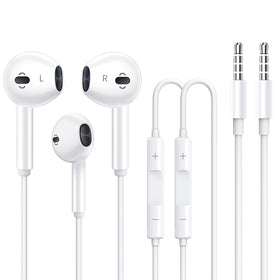 Mokories white earbuds front view showing clean design and reliable look