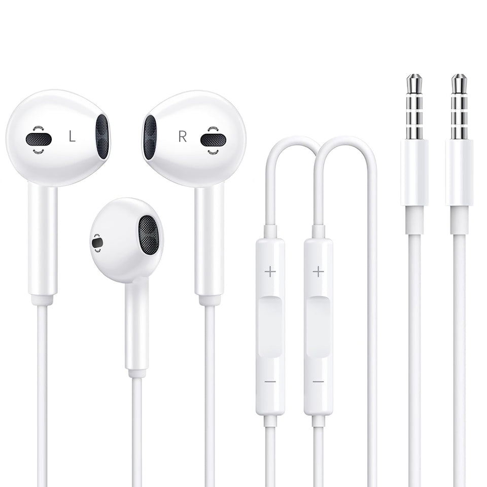 Mokories white earbuds front view showing clean design and reliable look
