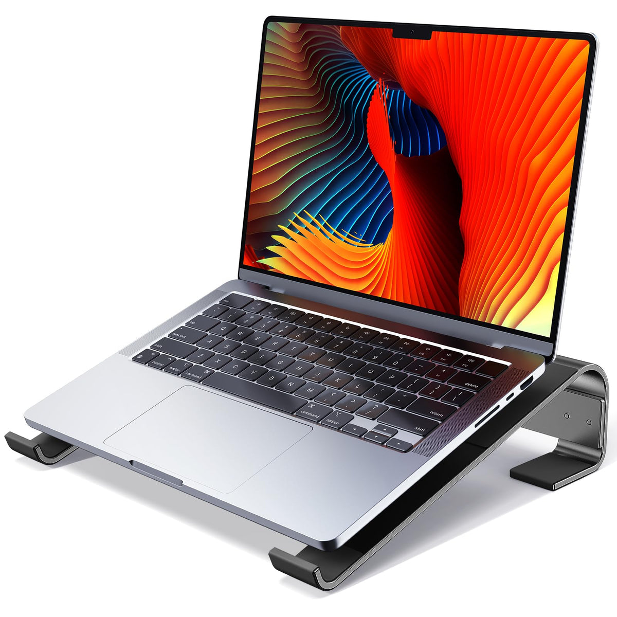 MOKURU front view of laptop riser showing stable ergonomic lift and angle
