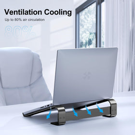 MOKURU in use on desk with laptop demonstrating ergonomic posture benefit