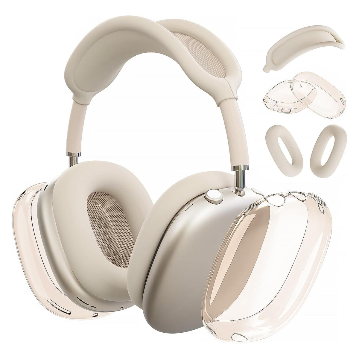 MOLOPPO AirPods Max ear cup covers in clear TPU protect against scratches.