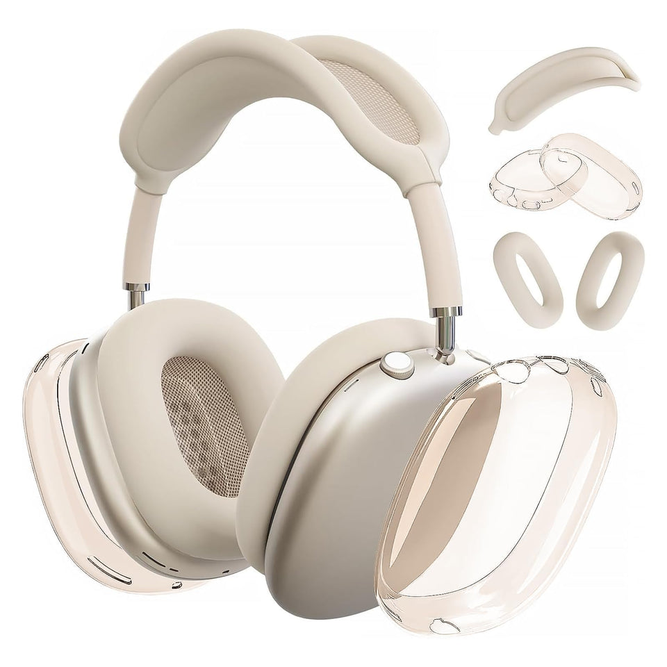 MOLOPPO AirPods Max ear cup covers in clear TPU protect against scratches.