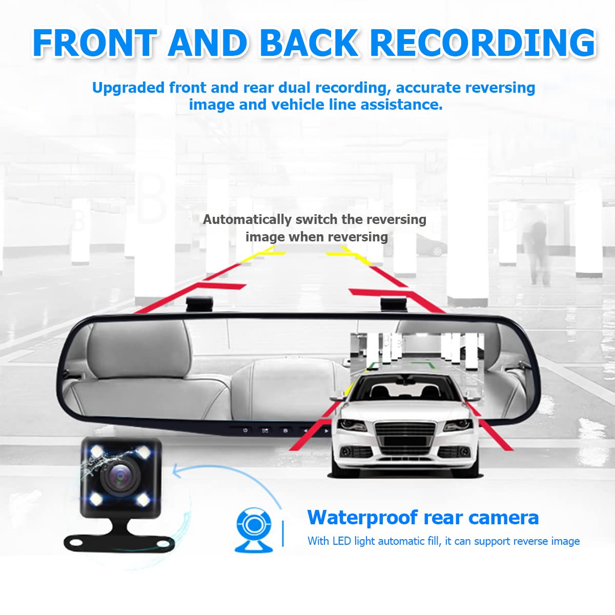 Moly Magnolia Mirror Dash Cam display 4-3 inch provides quick on-road viewing.
