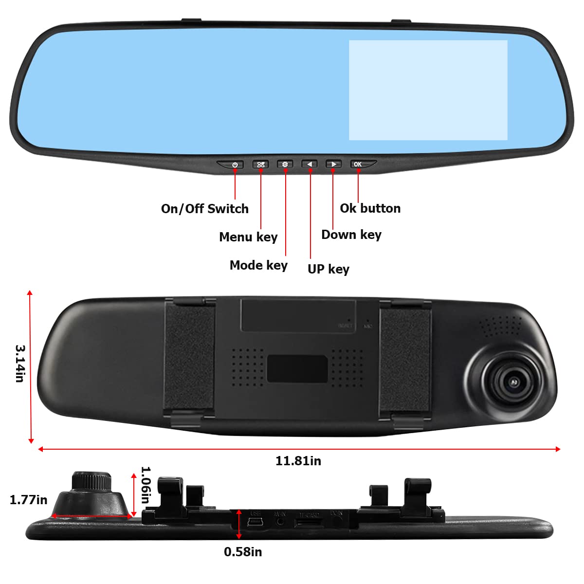 Moly Magnolia Mirror Dash Cam rear camera records clear footage for parking.