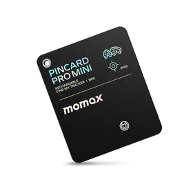 MOMAX Wallet Tracker Card with rechargeable slim profile for easy wallet carry.