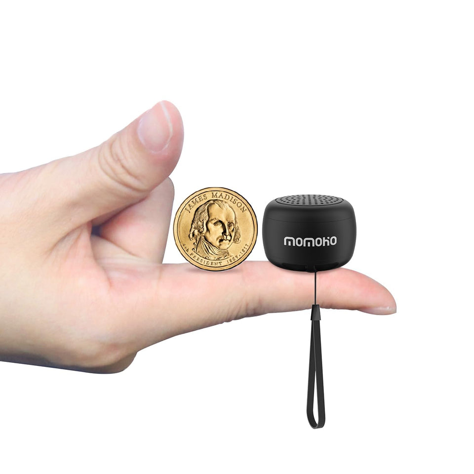MOMOHO mini Bluetooth speaker with black lanyard for outdoor listening