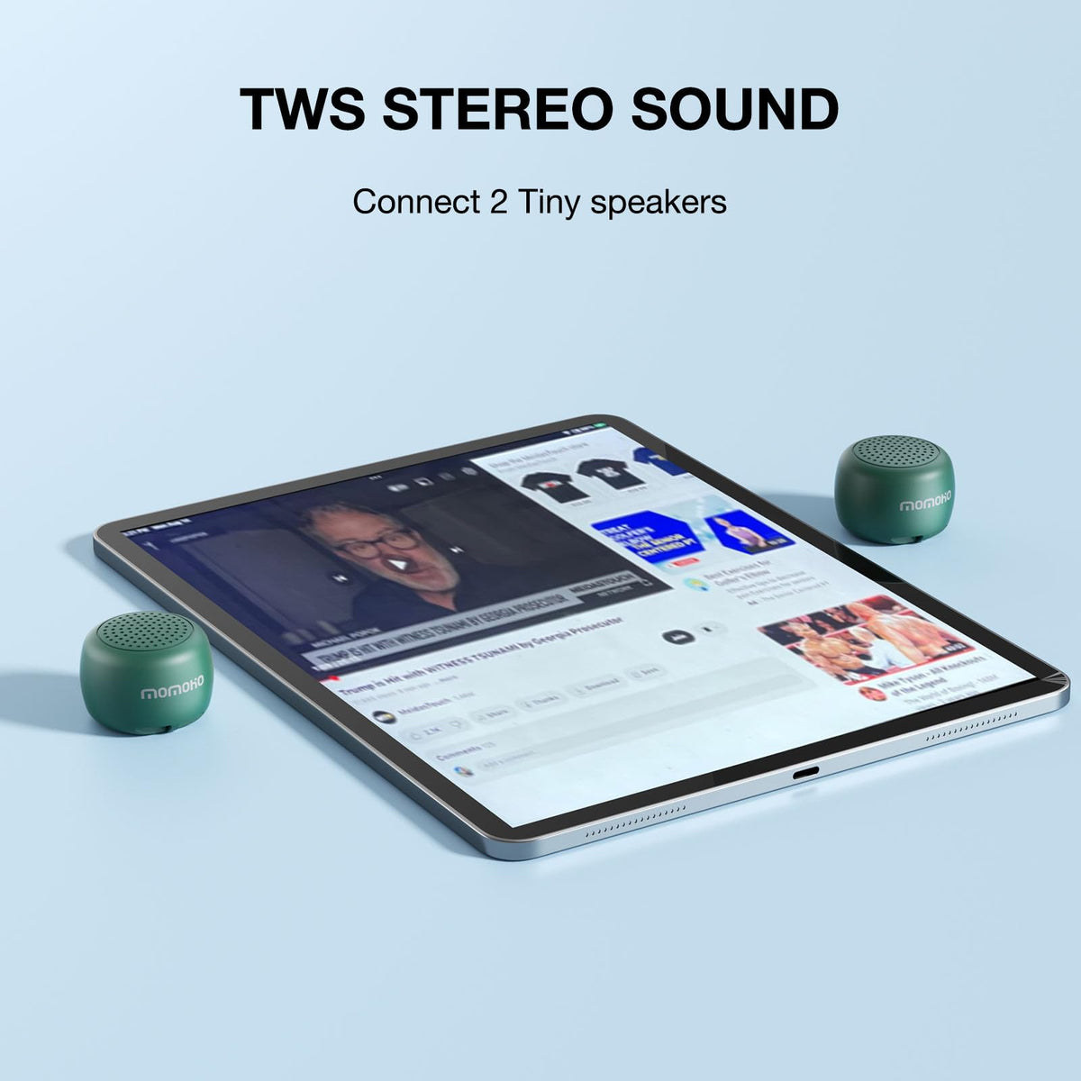 MOMOHO compact speaker includes Type-C charging for quick power.